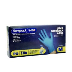 Bompack Luva Nitrílica sem Pó 100 un. Azul Tamanho M