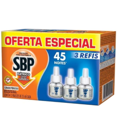  SBP  Repelente Elétrico Líquido 45 Noites 3 refis 35ml cada